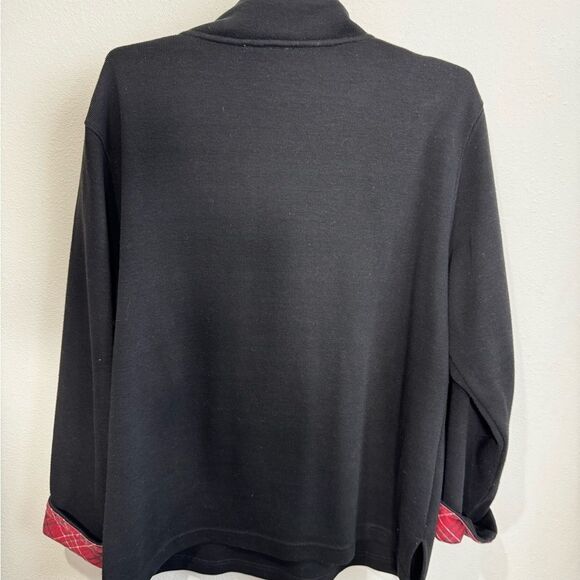 Coldwater Creek L 1/4 Zip Black Sweatshirt Plaid Trim - Picture 6 of 8